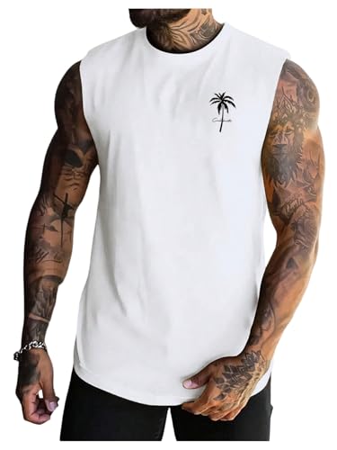 Floerns Men's Crew Neck Graphic Tank Tops Sleeveless Beach Vacation Summer Shirts