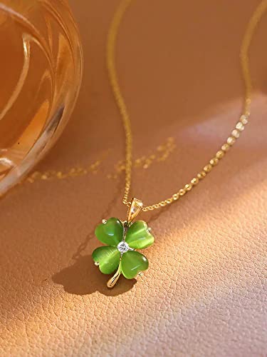 Green 4 Leaf Clover Necklace for Women, Lucky Pendant Chain Necklace Jewelry4