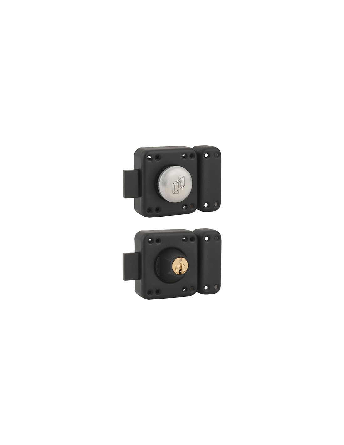 FTH - Verrou de Porte R85 Double Entrée - Cylindre 45 mm - Mécanisme Renforcé et Fixation Double - Noir Mat - 3 Clés Crantées - Sécurité Domestique - Ø 85 x 94 mm - Noir