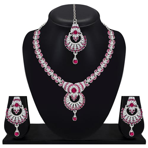 Image of Atasi International Delightful Rhodium Silver Plated Alloy Choker Necklace Set For Women