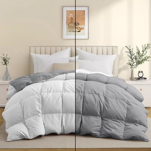 Image of Super Comfort Reversible 500 GSM Comforter King Size (90 inchX106 inch) - Heavy Winter Comforter 500 GSM Microfiber Fill - Duvet /Blanket King Size - White /Silver Grey Color