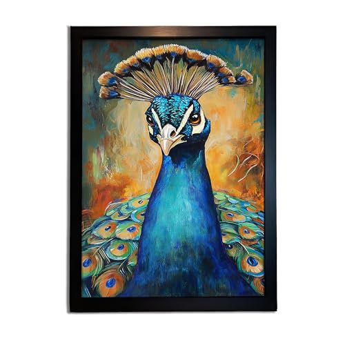 Image of redbakers.in Peacock Wall Art Print, Framed Paintings, Living Room Decor Vastu || Stylish Picture Frame for Home & Office Decoration|| Best Gift Size 10 x 14 Inch (Modern, ALLISON, 10 X 14 Inch)
