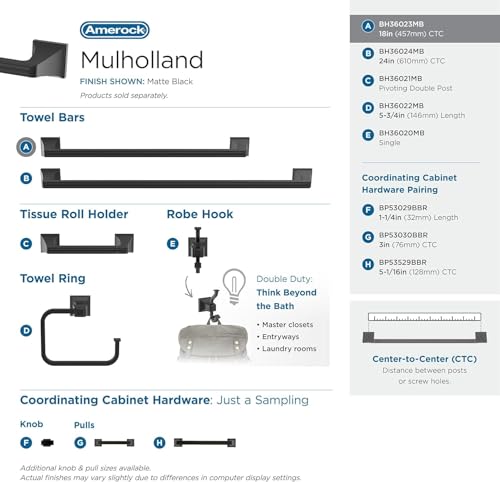 Image of Amerock Mulholland 18 inch Matte Black Towel Bar