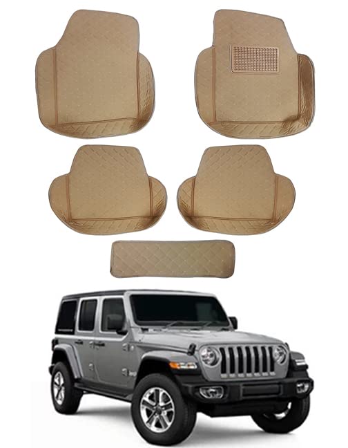 RKPSP 6D Beige Leatherite Universal Bucket Car Mat for Wrangler-Jeep-2019