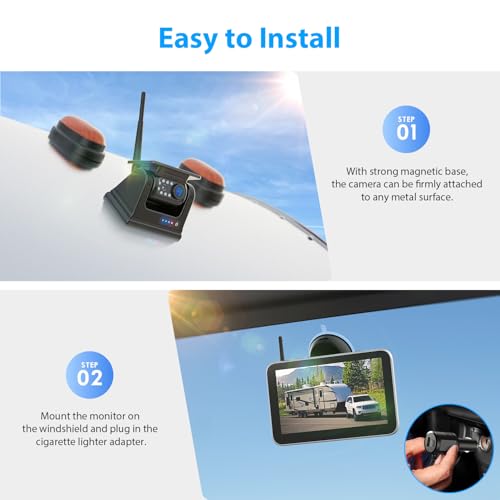 Image of 4 Magnetic Solar Wireless Backup Camera HD1080P 7 inch DVR Monitor, 3Mins No-Wire Installation, 9600mAh Solar Rechargeable Rearview RV Backup Cameras Wireless for Trailer RV Trucks, BL704