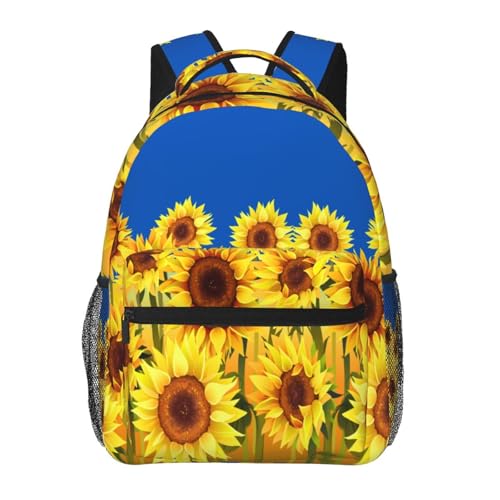 Sunflowers And Blue Ukraine Flag Lightweight Backpack Travel Casual Bags for Women or Men 15.7 Inches