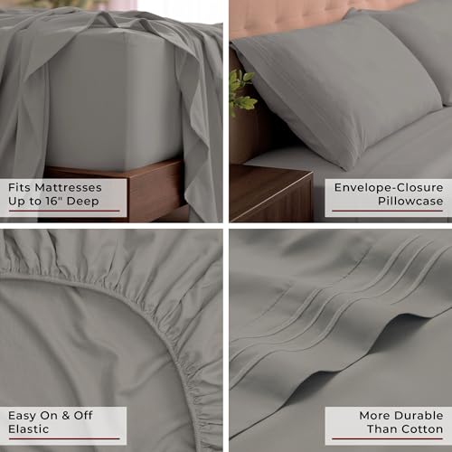 Image of Mellanni King Sheets Set - 4 PC Iconic Collection Bedding | Hotel Luxury, Extra Soft, Cooling Bed Sheets - Wrinkle, Fade, Stain Resistant (King, Taupe)