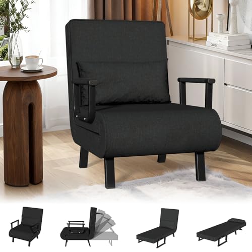 JMGJOY Sillón Cama 1 Plaza Plegable - Sofá Cama Individual Convertible con Respaldo Ajustable, Puff Cama Multifuncional Tapizado en Tela para Salón, Dormitorio, Oficina, Negro