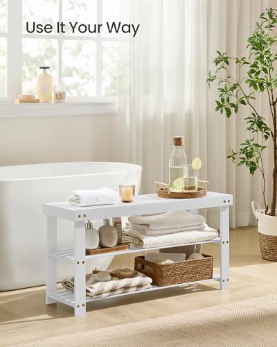 Image of SONGMICS Shoe Rack Bench, 3-Tier Bamboo Shoe Storage Organizer, Entryway Bench, Holds Up to 286 lb, 11.3 x 35.4 x 17.8 Inches, for Entryway Bathroom Bedroom, Cloud White ULBS090W01