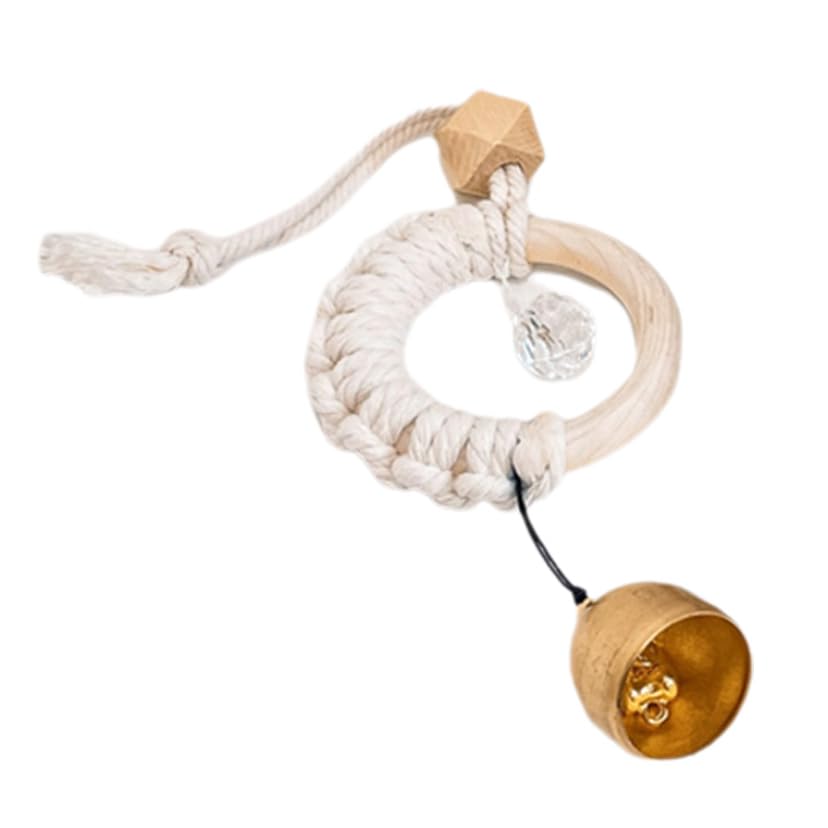 ZwaitL Campanas de madera de cuerda tejida con campanas y cristal, decorativo, para colgar en la puerta del hogar, pared o ventana