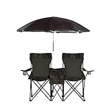 HANNAXI Portable Double Folding Camping Outdoor and Beach Chairs w/Removable Umbrella and Cooler.