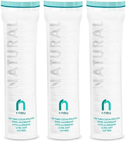 R-NEU Cotton Rounds, 300 Count Makeup Remover and Facial Cleansing Round Cotton Pads, Waffle Textured Hypoallergenic 100% Natural Cotton Wipes, 2.25 Inch Diameter (300 Pack)
