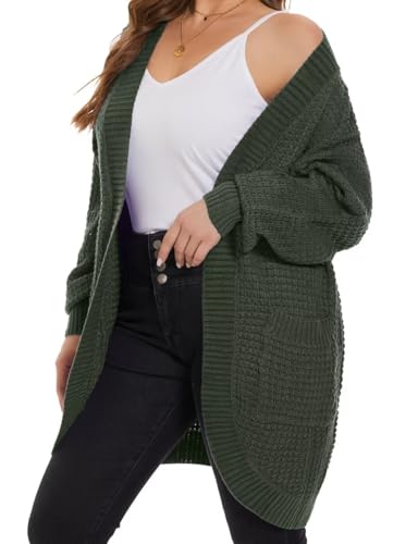 Image of MONNURO Womens Plus Size Open Front Cardigan Waffle Knit Long Sleeve Sweaters Tops Fall Coat Outerwear with Pockets