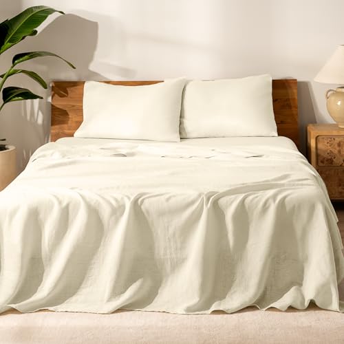 Bare Home Twin Extra Long Sheet Set - Luxury 100% European Linen - Deep Pockets - Easy Fit - 3 Piece Set - Bedding Sheets & Pillowcases (Twin XL, Natural)