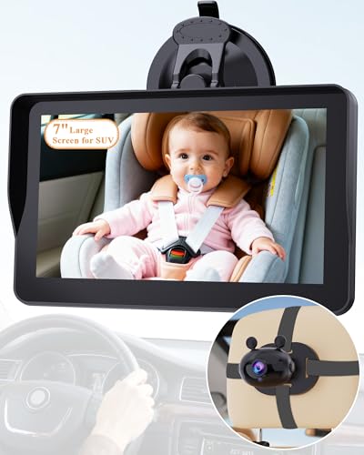 Image of Wkzay 7-Inch Car Camera for Baby: AHD 1080P Display with Real-Time Monitoring - Clear Night Vision Easy Setup Carseat Camera for 0-3 Years Infants