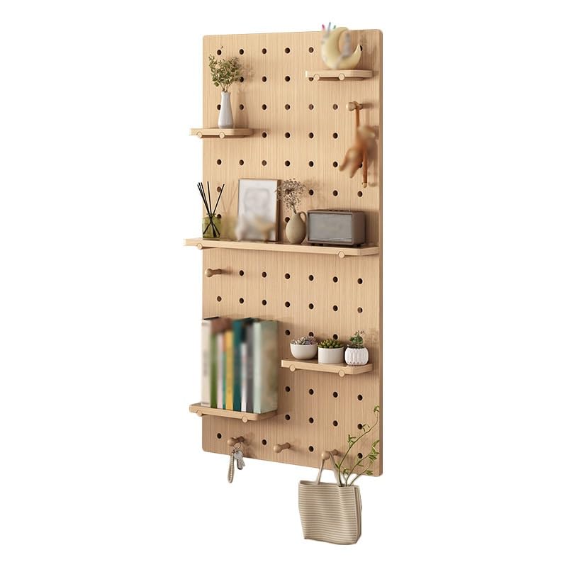Pegboard-Wand-Organizer, modulares Hängeregal-Set zur Wandmontage mit Haken, Ausstellungsregal-Aufbewahrungsplatte für Wohnzimmer, Werkbank, Werkstatt, Schuppen (Hellbraun, 60 x 120 cm)