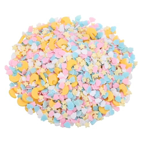 QUARKZMAN Falsas Chispas, 100G Resina Estrella Moon Azúcar Falso Falsas Chispas Rebanadas De Arcilla Polimérica Para Arte De Uñas Manualidades Relleno De Tarjeta, Amarillo/Rosa/Azul/Blanco