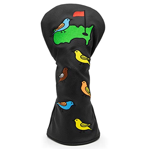 Montela Golf Club Covers,Colorful Birdie Tee 3 Wood Headcover Driver Headcover Fairway Wood Head Covers Hybrid Headcover Leather Golf Head Covers for Odyssey Scotty Cameron Taylormade