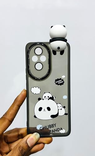 Image of Radha Soft Silicone Chubby Panda Printed Back Cover for Honor 200 5G with 3D Toy (Matte Black)