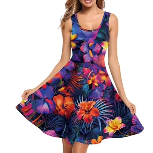 Image of TOADDITDO Women's Sleeveless O Neck Beach A-Line Party Coctail Tank Dresses Flared Sundress