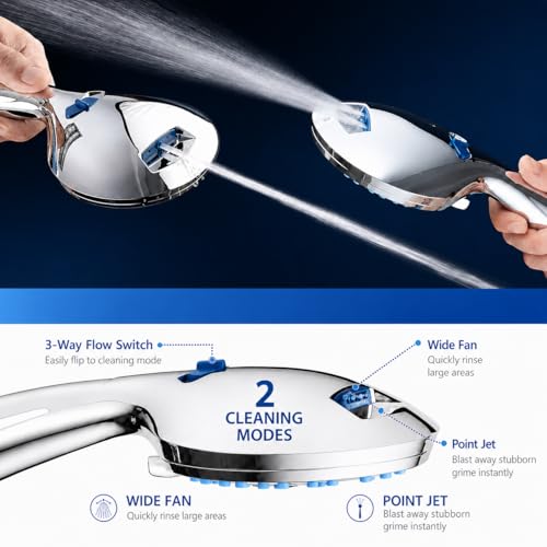 Image of COMFYHOME Hand Shower For Bath, High Pressure 8-IN-1 Hand Shower With Self-Clean Anti-Clog Nozzles For Power Wash. Handheld Shower Comes With 1.5M Flexible Hose Pipe And 50 Pcs Drain Covers Included