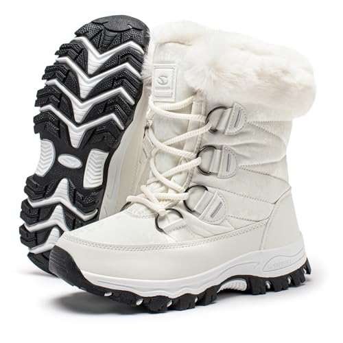 HOBIBEAR Women's Snow Boots Winter Outdoor Faux Fur Lined Warm Water Resistant Mid-Calf Booties2