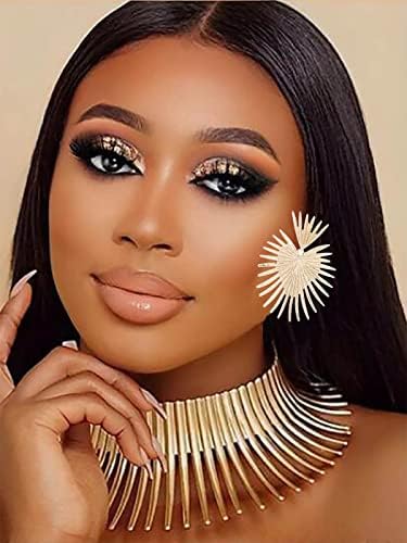 Simsly African Collar Choker Necklace Earrings Set Gold Statement Bib Necklace Indian Style Big Statement Jewelry for Women and Girls
