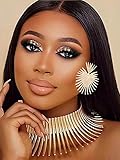 Simsly African Collar Choker Necklace Earrings Set Gold Statement Bib Necklace Indian Style Big Stat
