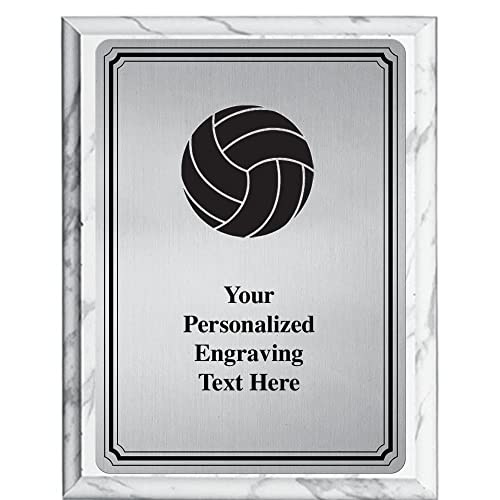 Crown Awards Volleyball Plaque Award, 6x8 Personalized Silver Volleyball Team Metal Trophy On White Marble Plaque with Custom Engraving Prime