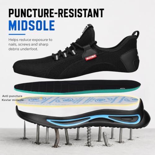 Image of GLANOUDUN Steel Toe Shoes for Men Lightweight Safety Toe Work Shoes Black | Anti Impact Toe Cap, Puncture Resistant, Wear resistant, Comfortable, Cushioned, Breathable, Construction Warehouse Logistics