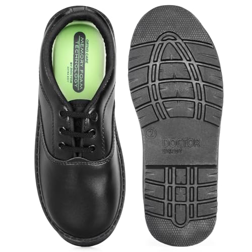 Image of DOCTOR EXTRA SOFT Unisex-Child Kids Boys Black & White Uniform School Shoes with Laces| Memory Foam Cushion & Anti-Bacterial Technology| Lightweight| Comfortable| Durable & Anti-Skid Lacing D-3002
