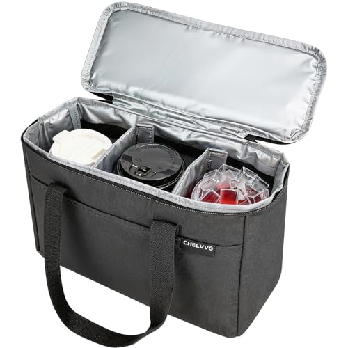 Reusable 3 Cups Drink Carrier for Delivery with Adjustable Dividers, Insulated Drink Caddy, Beverages Carrier Tote Bag for Take Out, Travel, Outdoors by Chelvvg - Used condition - US$18.04