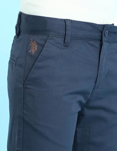 Image of U.S. Polo ASSN. Kids Trousers for Boys - Cotton Stretch Fabric, Mid-Rise Waist, Twill Weave Casual Trousers for Boys