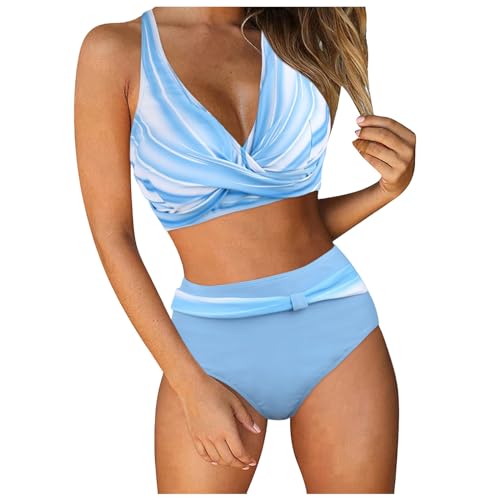 Conjunto de Bikini Mujer Sexy de Dos Piezas Push Up Acolchado Retro Impreso Halter Backless Bikini Control de Vientre de Cintura Alta Traje de Baño