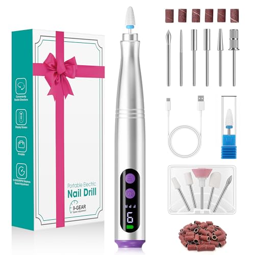 Torno para Uñas Profesional 12 in 1 Lima Eléctricas Uñas USB para Uñas de Gel y Acrílicas Manicura Pedicura Eléctrico Recargable 9 Velocidad Ajustable Nail Drill