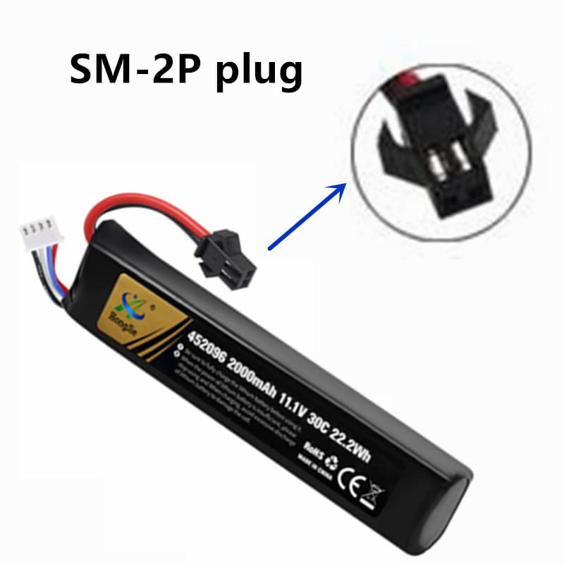 11.1V Airsoft Battery 2000mAh 452096 Lipo Airsoft Gun Batteries with SM-2P Connector and SM2P to Mini Tamiya Switch Cable for Airsoft Model Guns Rifle