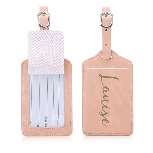 Personalised Luggage Tags Custom Luggage Tags for Suitcases Engraved Leather Suitcase Tags Luggage Tag Personalised Luggage Labels Baggage Tags for Suitcases Backpacks Travel (Pink)