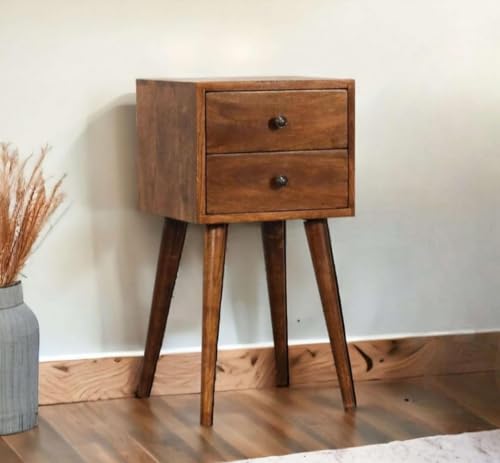 Image of IThree Modern Nightstand with Open Shelf, Single Drawer, Black Wood, Mid-Century Style Legs (Style 4)