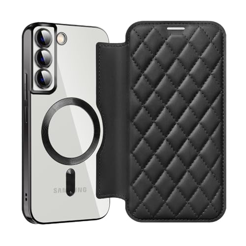 Étui en cuir premium noir pour Galaxy S23 Plus, protection rigide au design transparent