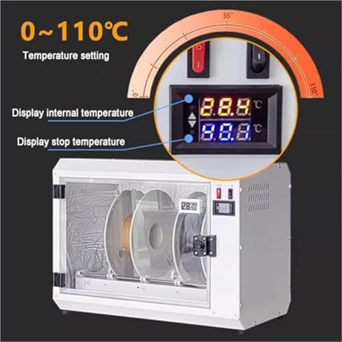 Suszarka z filamentem, 4-szpulowa odwadniacz z termometrem i higrometrem, cyrkulacja gorącego powietrza 360°, regulowana temperatura 0-70℃ dla PLA PETG ABS