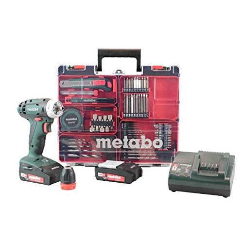 Metabo Akku-Bohrschrauber BS 18 Mobile Werkstatt Set (2x 2,0 Amperestunden Akku inkl. Ladegerät, 18 Volt, 2 Gang, Brushless, inkl. Zubehör-Koffer) 602217880