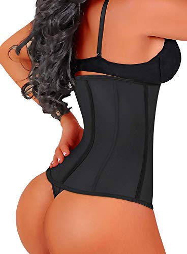 SHAPERX Womens Long Torso Waist Trainer Corsets Latex Waist Cincher Body Shaper Sports Girdle, SZ1999-Black-XS