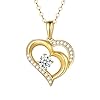 14K Solid Gold Heart Necklace for Women, Real Gold Double Love Hearts Pendant Necklace Delicate Love Jewelry Gifts for…