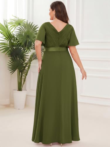 Image of Ever-Pretty Women's Chiffon Formal Evening Dresses for Curvy Women V-Neck Plus Size Floor Length Bridesmaid Dress