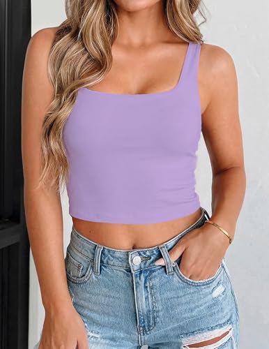 Zeagoo Women's Square Neck Crop Tops Cute Double Layer Casual Slim Tank - image 3