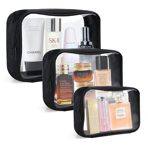 Image of DARIN Clear Toiletry Bag 3Pack - TPU Makeup Cosmetic Bag TSA Approved, Waterproof Travel Liquid Bag for Air Flight, Carry On Pouch for Women and Men (1L+1M+1S)
