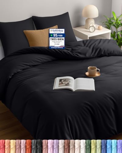 Utopia Bedding Housse de Couette 220x240 cm avec 2 Taies d'oreiller 65x65 cm (Noir) - Parure de lit 220 x 240 cm - Ensembles de Housses de Couette en Microfibre brossée Douce