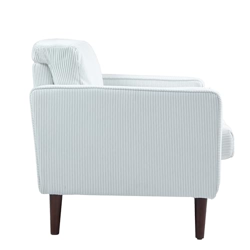 Image of Corduroy Accent Chair, Modern Upholstered Arm Chairs Comfy Bedroom Reading Armchair with 2 Bolster Pillows, Mid-Century Track Armrest Tufted Living Room Single Sofa Lounge Seat (Beige)