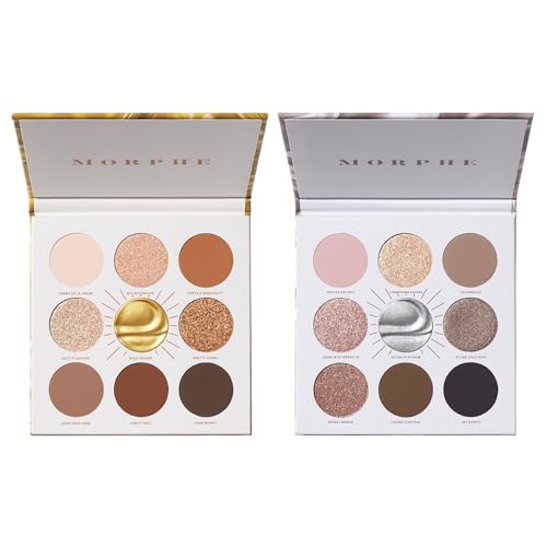 MORPHE Rich & Foiled Eye Duo - Gold Seeker and Going Platinum Artistry Palettes (0.35 oz each), Metallic and Matte Eyeshadow Palettes for Versatile Eye Looks