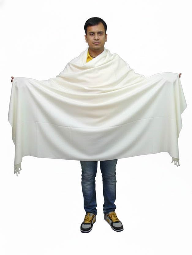 Vrinde White Wool Self Design Men's Shawl KA-SWL-47-image-45